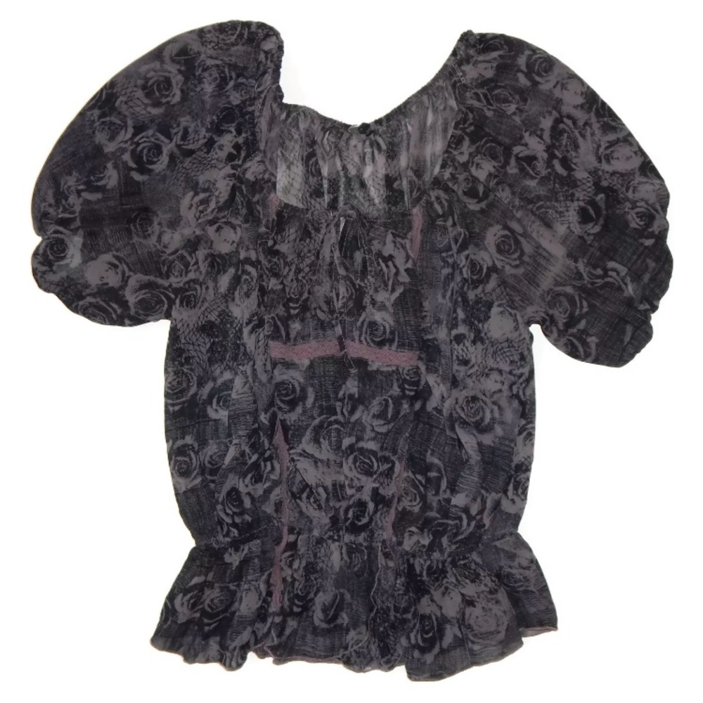 Guess peasant blouse purple roses medium